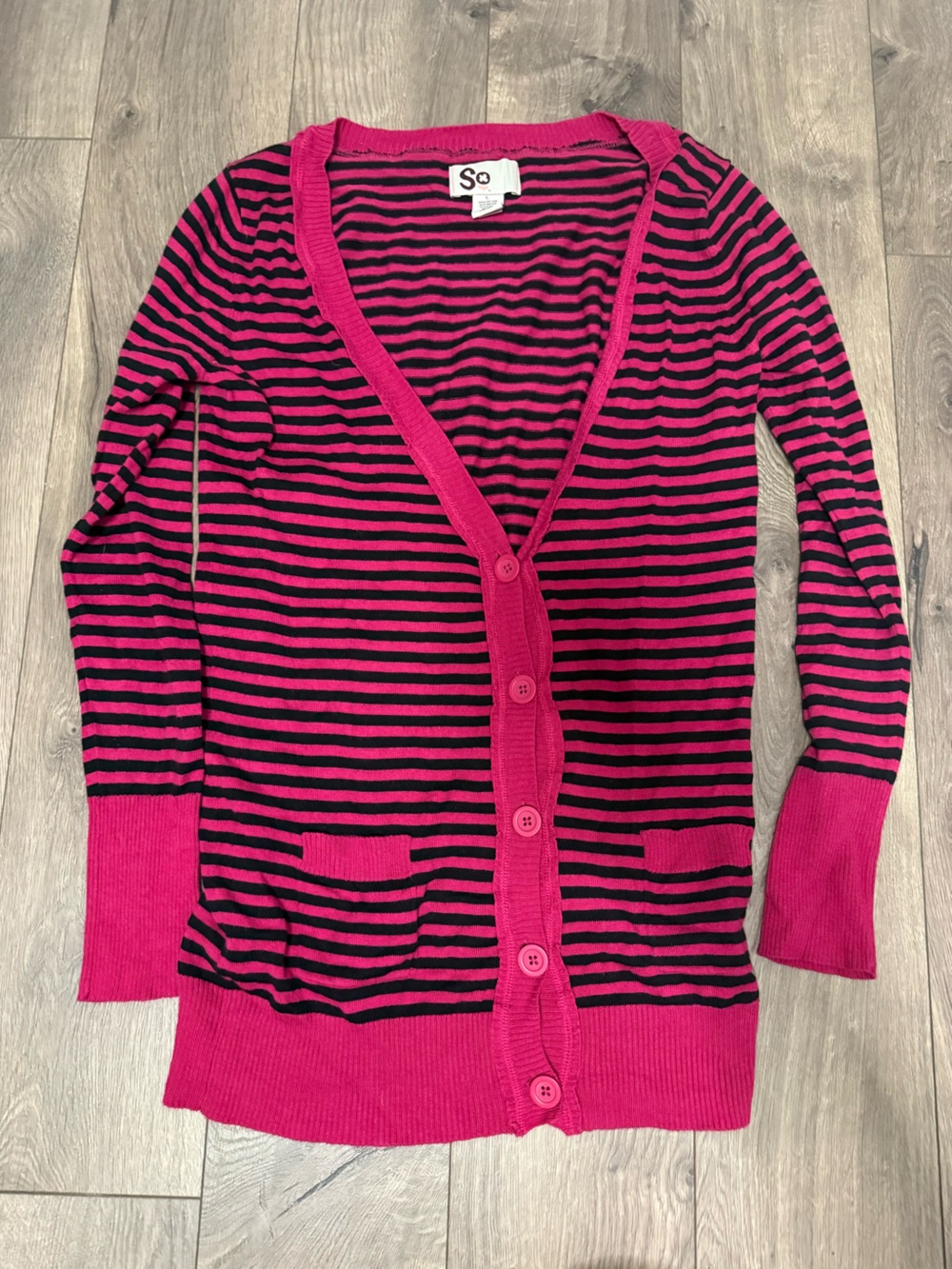 SO Hot Pink and Black Striped Button Cardigan